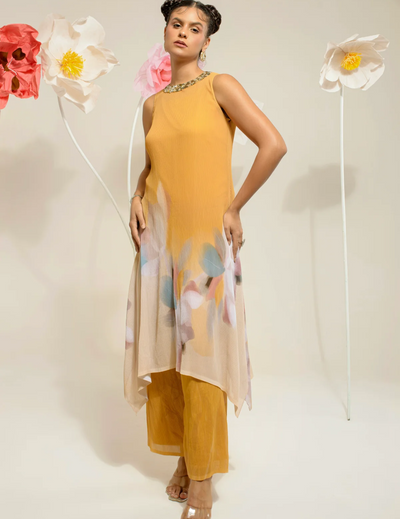 Butterscotch Yellow Sunshade Stand Collar Kurta Set