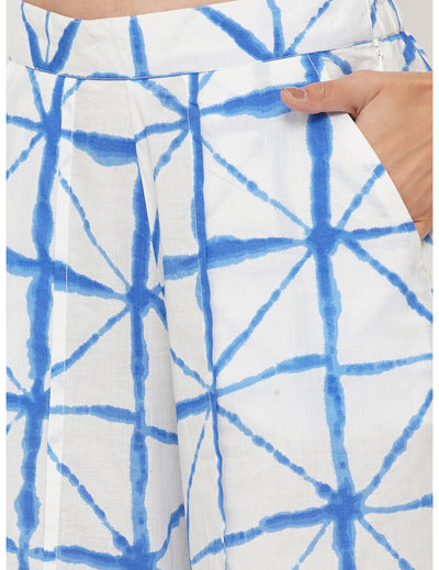 Blue Shibori Print Straight Pants