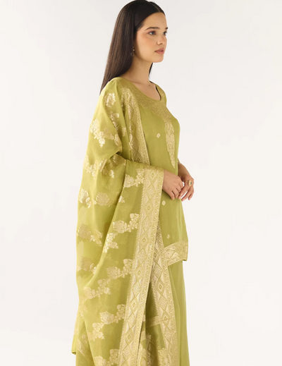 Green Banarasi Embellished Sharara Set