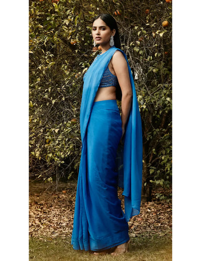 Royal Blue Pre Draped Saree