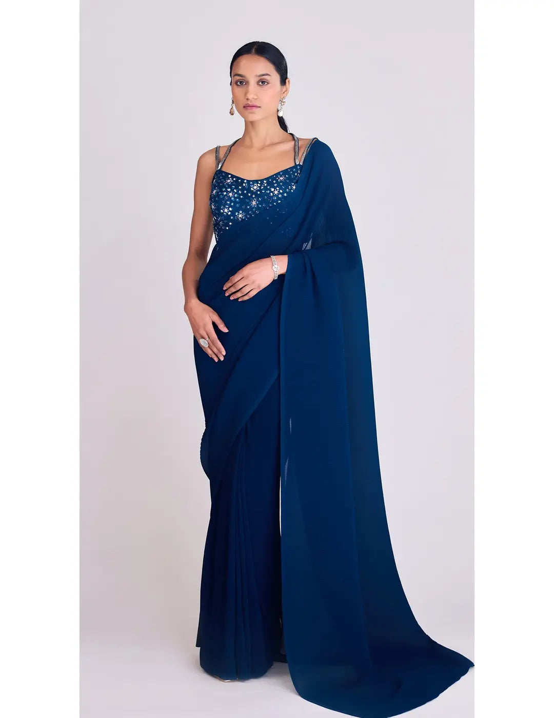 Blue Pre-Draped Saree