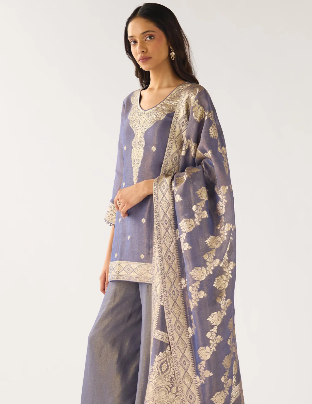 Denim- Blue Banarasi Embellished Sharara Set