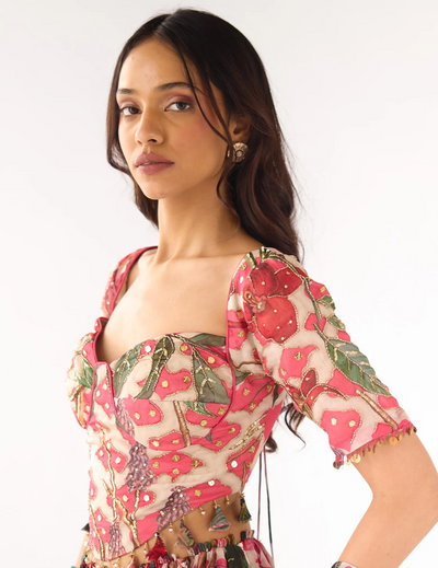 Pink Organza Embroidered Lehenga Set