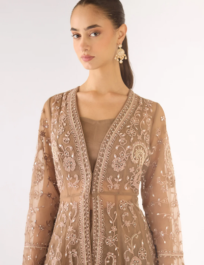 Grey Net Embroidered Sharara Set