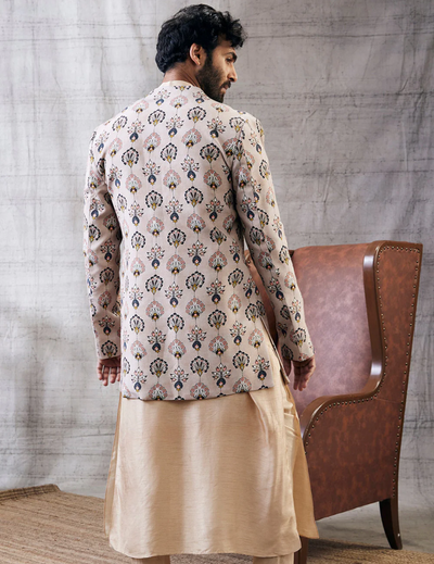 Sarouk Printed Longline Jacket With Kurta Set