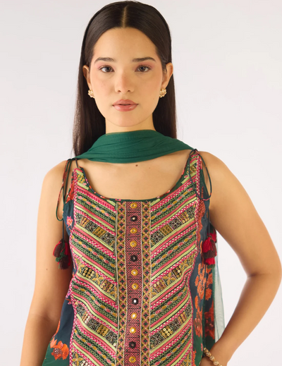 Green Crepe Embroidered Sharara Set