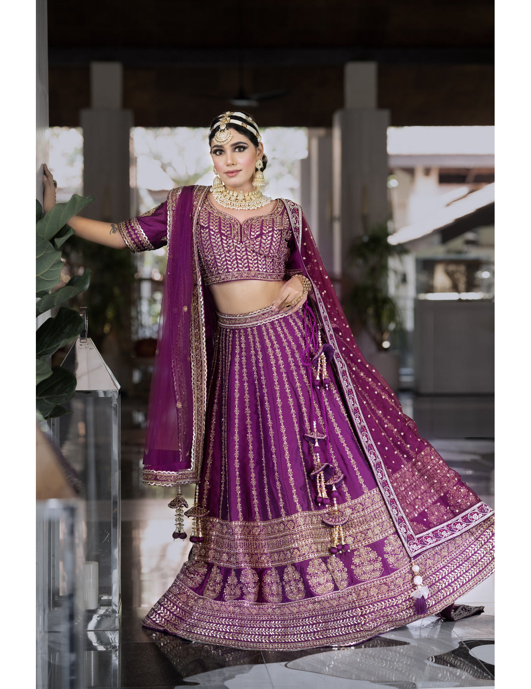 Burgundy Pure Silk Bridal Lehenga Set