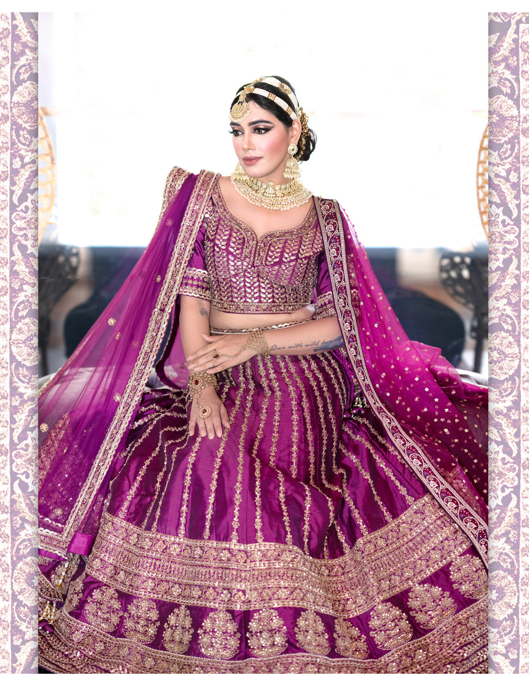 Burgundy Pure Silk Bridal Lehenga Set