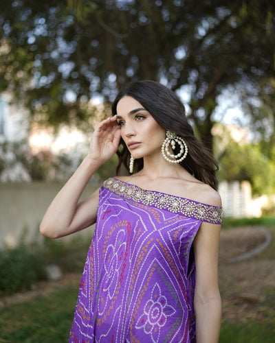 Bandhani Mauve Off Shoulder Set