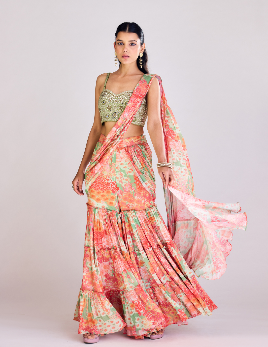 Multi Colored Sharara Saree
