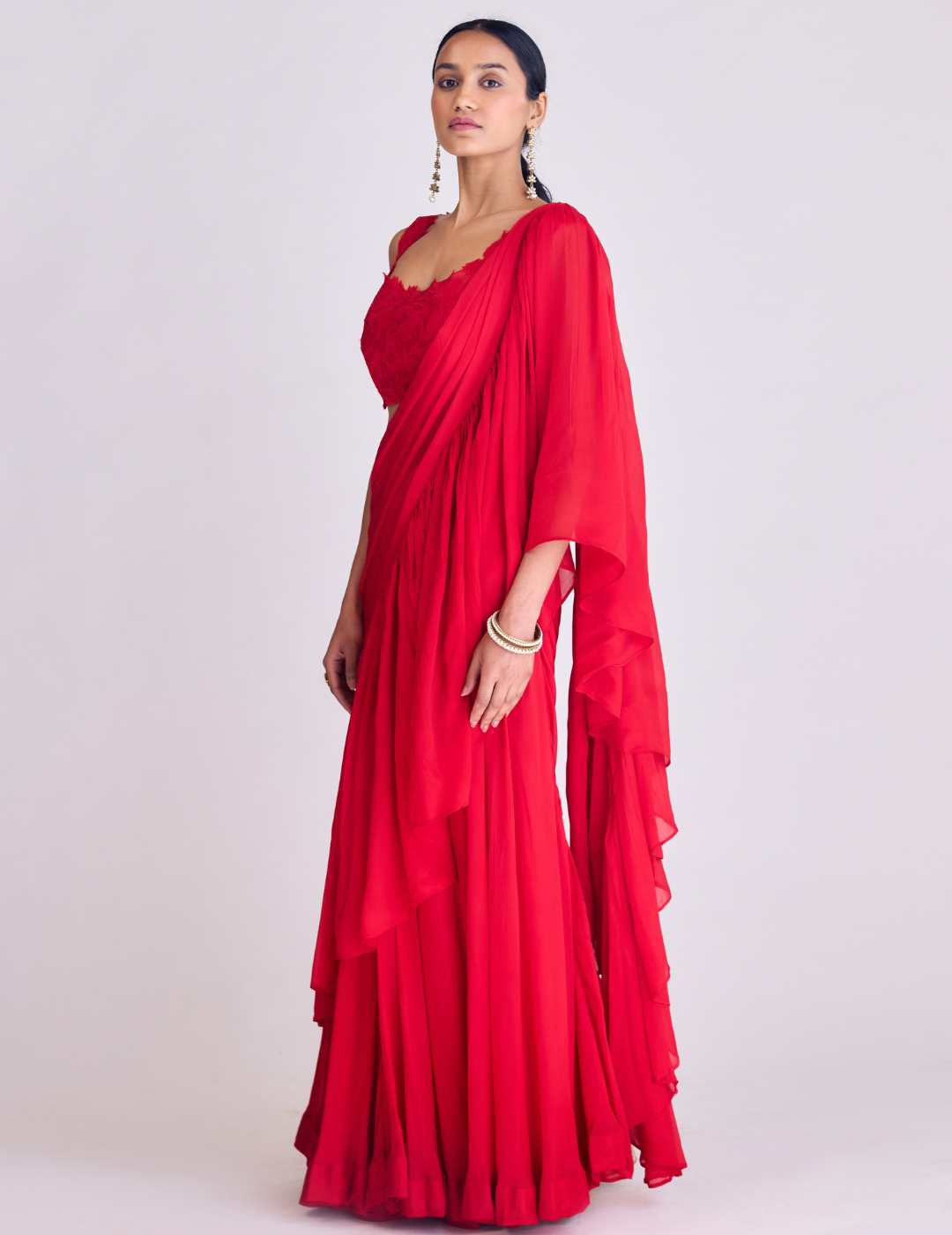 Red Pre-Draped Saree