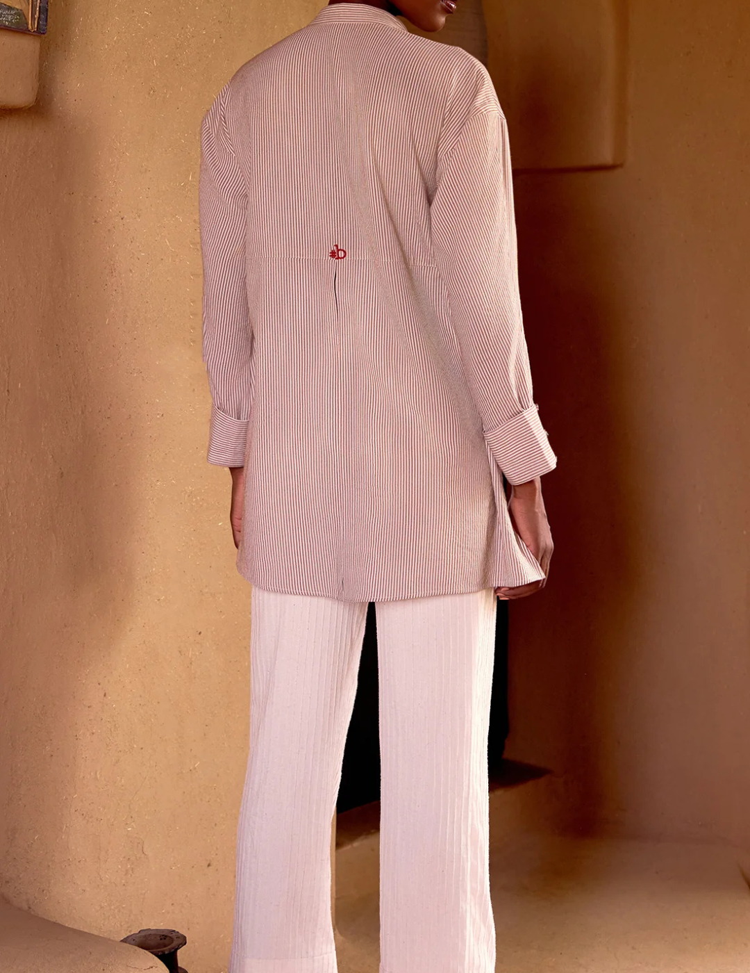 Ivory Striped Embroidered Shirt