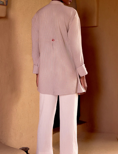 Ivory Striped Embroidered Shirt