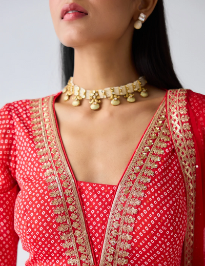 Red Zari Work Anarkali Set