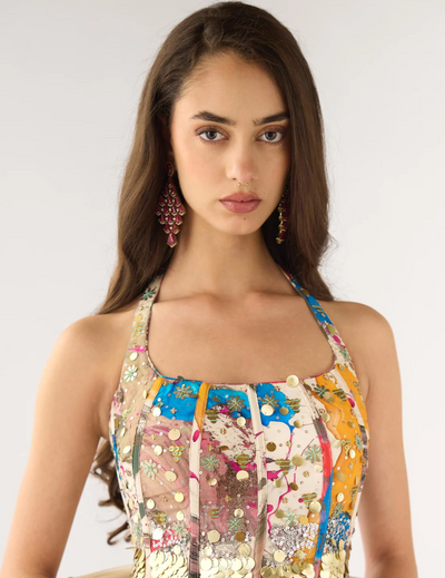Blue Crepe Sequins Embroidered Lehenga Set