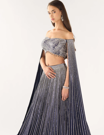 Blue Georgette Embroidered Lehenga Set