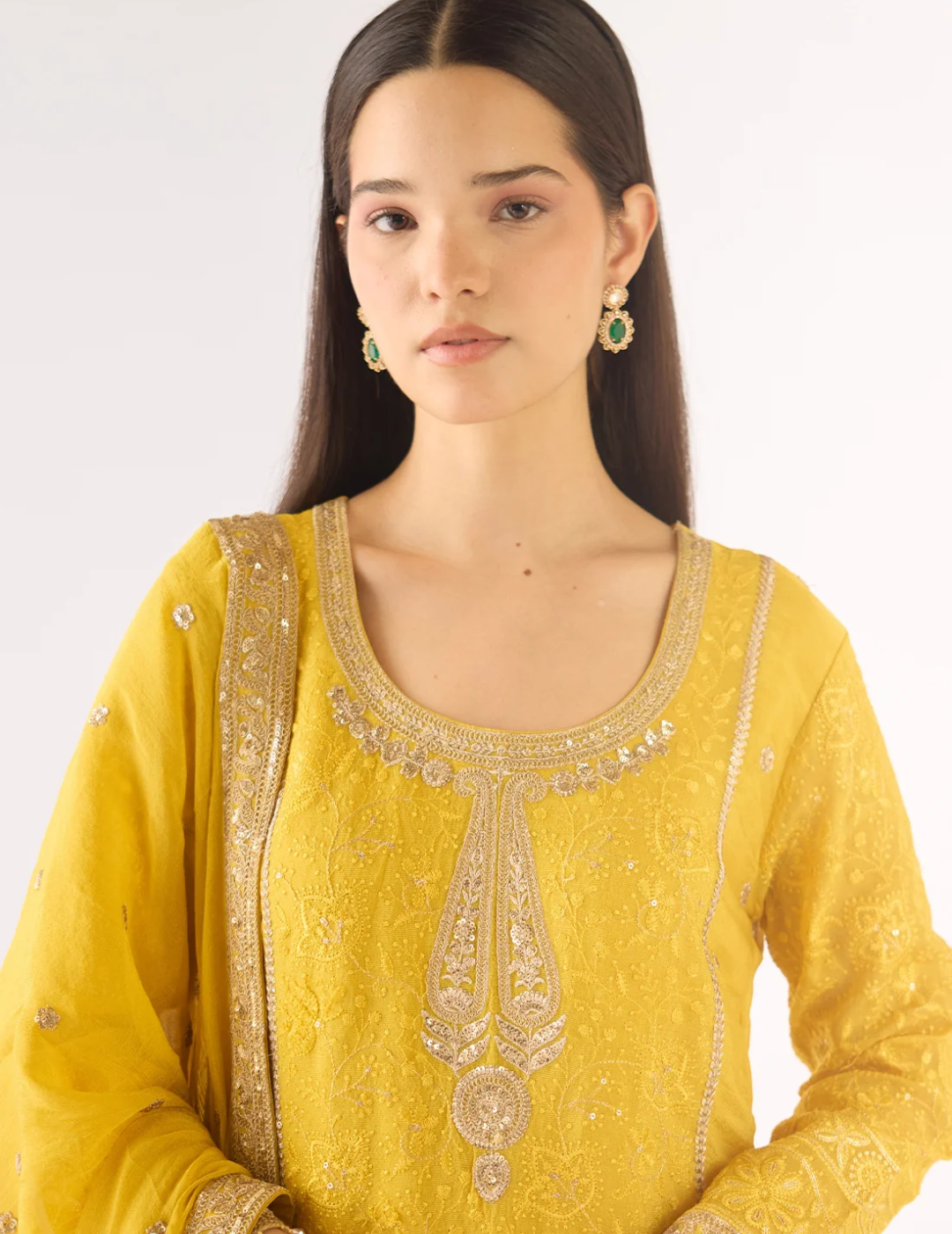 Yellow Banarasi Embroidered Sharara Set