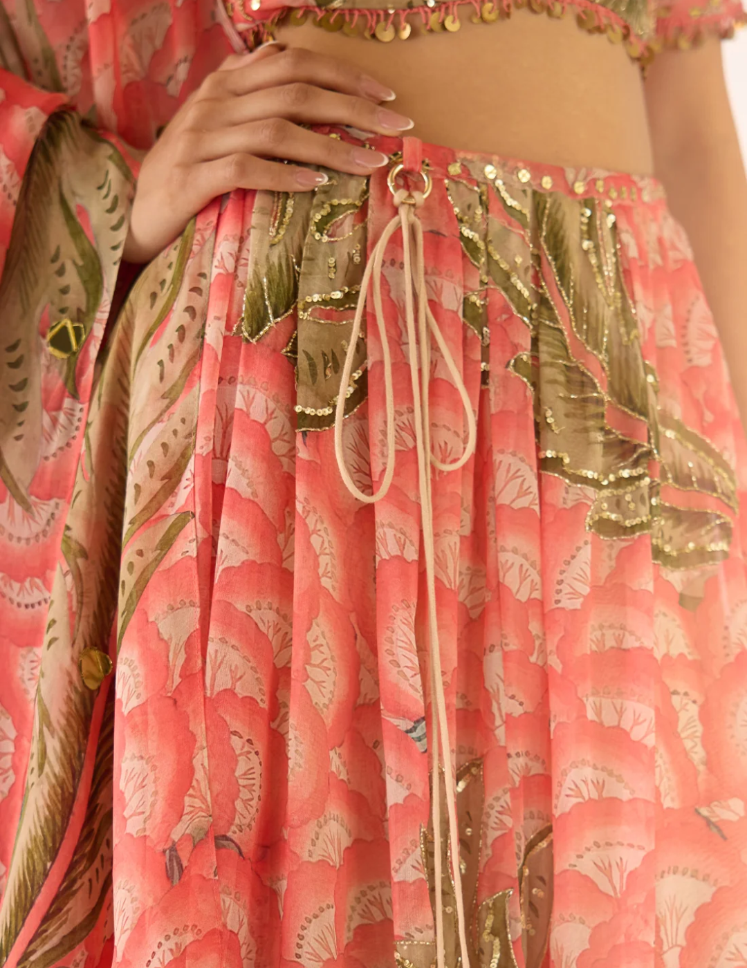 Peach Organza Embroidered Lehenga Set