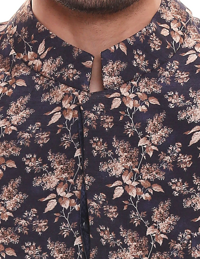 Applique Floral Printed Sherwani With Plain Chudidaar