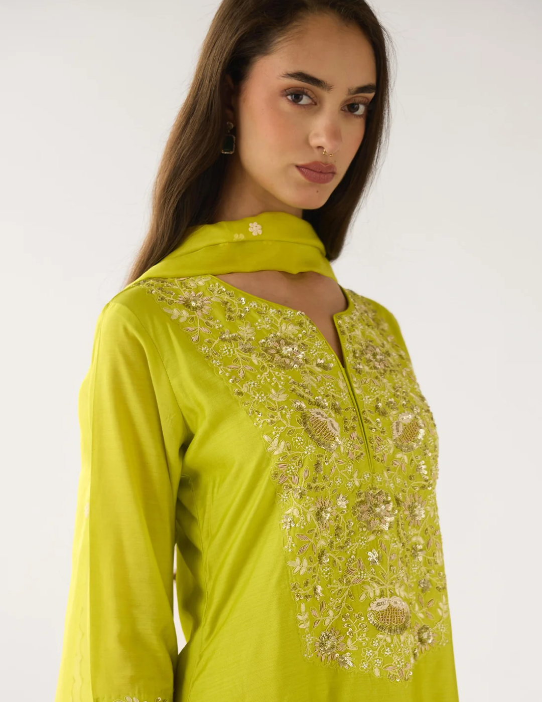 Lime Chanderi Embroidered Sharara Set