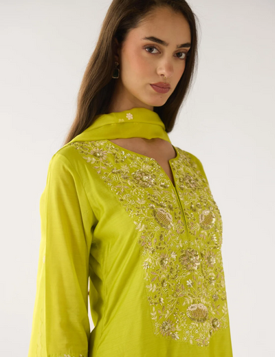 Lime Chanderi Embroidered Sharara Set
