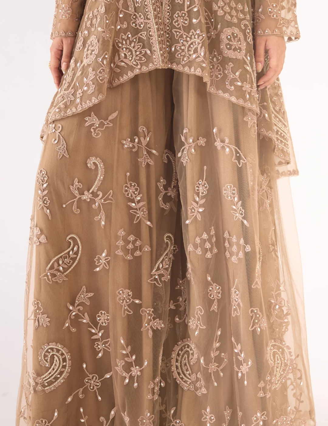 Grey Net Embroidered Sharara Set