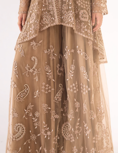 Grey Net Embroidered Sharara Set