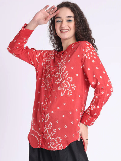 Red Bandhej Button Down Shirt