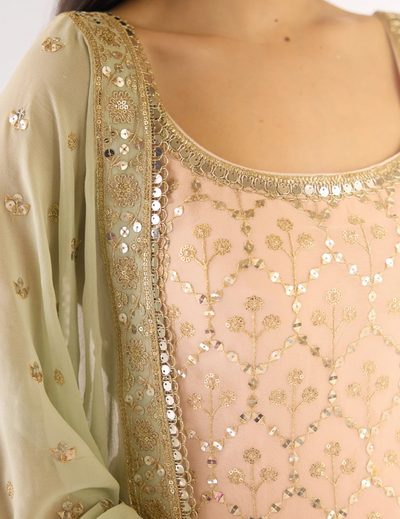 Peach Georgette Embroidered Sharara Set