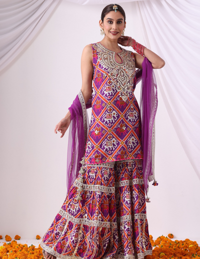 Meher Purple & Pink Digital Printed Gharara Set