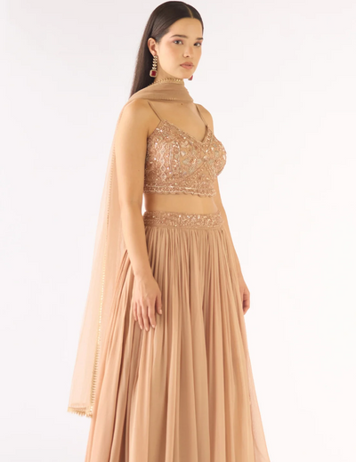 Beige Georgette Embroidered Lehenga Set