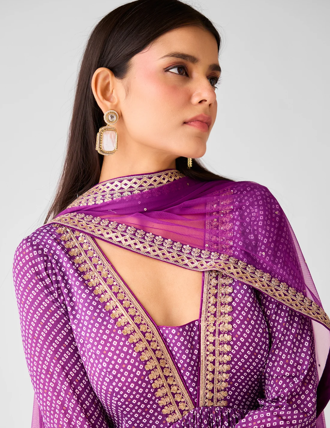 Purple Chinon Zari Work Anarkali Set