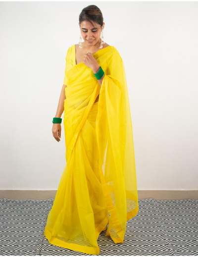 Neon Yellow Saree