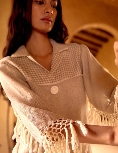 Ivory Stone Drift Embroidered Jute Shirt