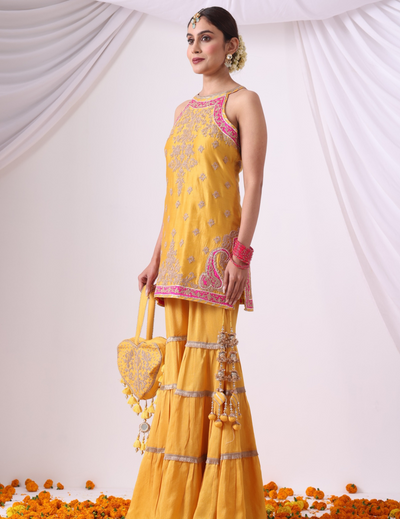 Zeenat Mustard Halter Gharara Ensemble