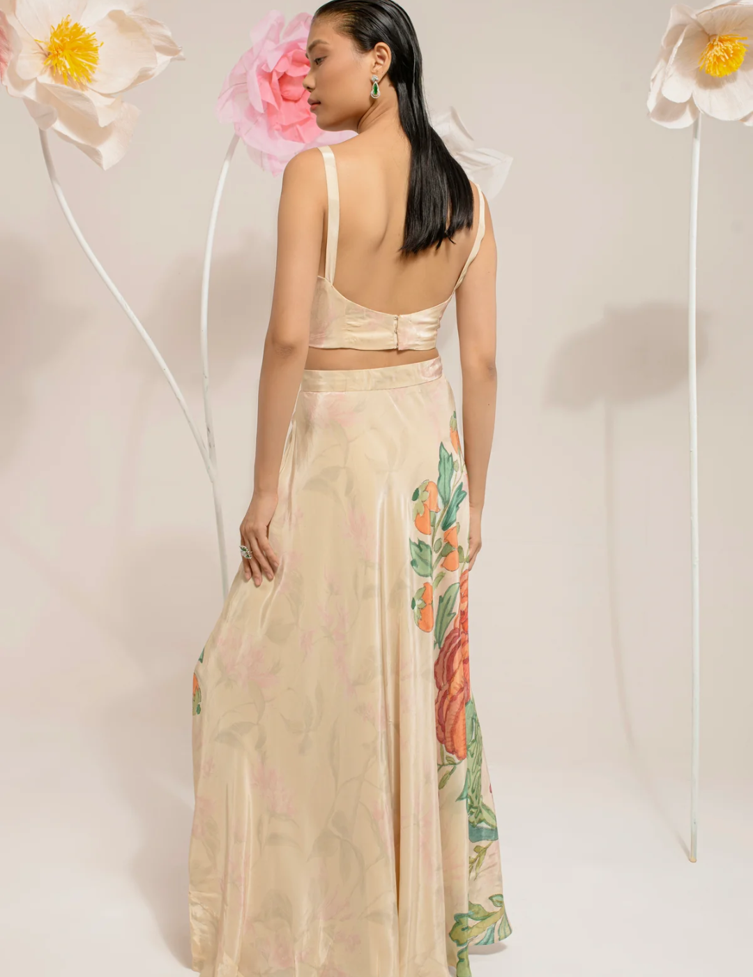 Cream Digital Print Jacket Set