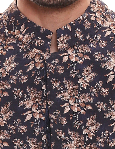 Applique Floral Printed Sherwani And Printed Chudidaar