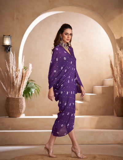 Deep Purple Chinon Embroidered Midi Dress