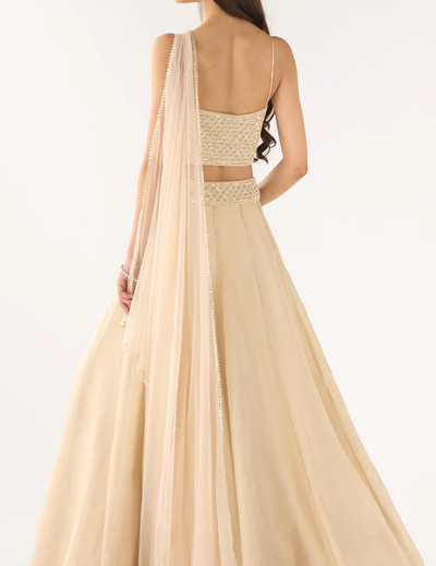White Tissue Embroidered Lehenga Set