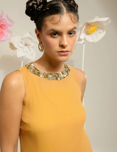Butterscotch Yellow Sunshade Stand Collar Kurta Set