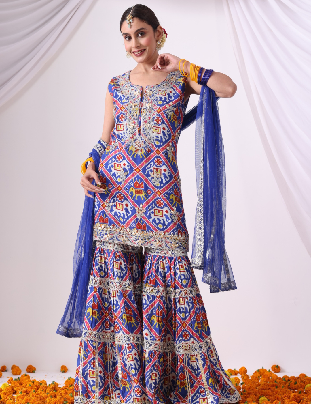 Blue & Pink Digital Printed Gharara Set