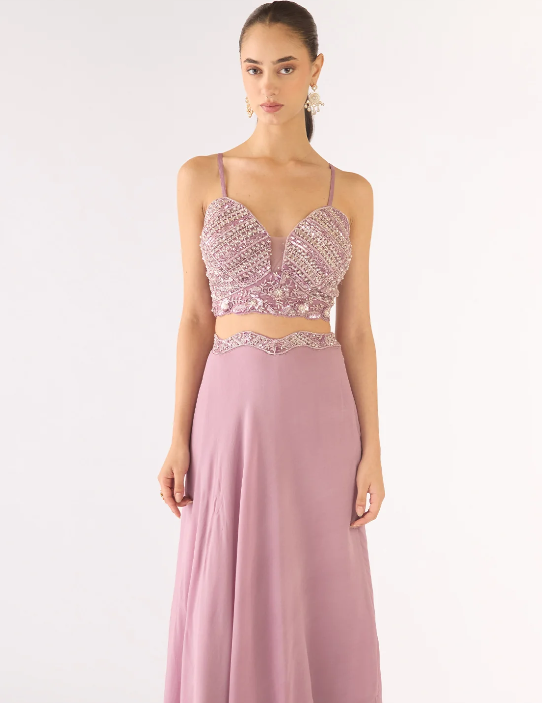 Lavender Georgette Embroidered Lehenga Set