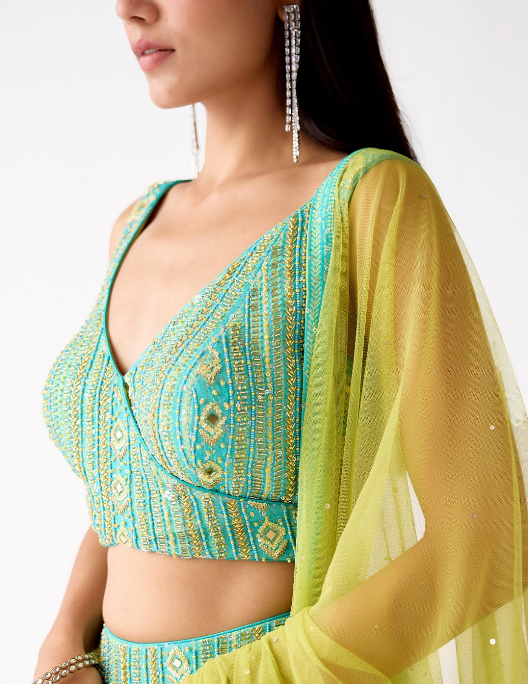 Firozi Georgette Embroidered Lehenga Set