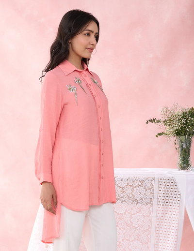 Peach Birds Array Shirt