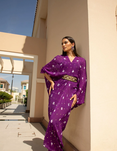 Royal Purple Chinon Embroidered Midi Dress