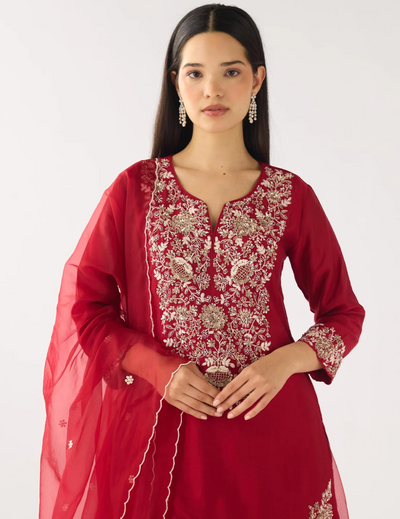 Red Chanderi Embroidered Sharara Set
