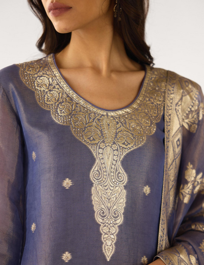 Denim- Blue Banarasi Embellished Sharara Set
