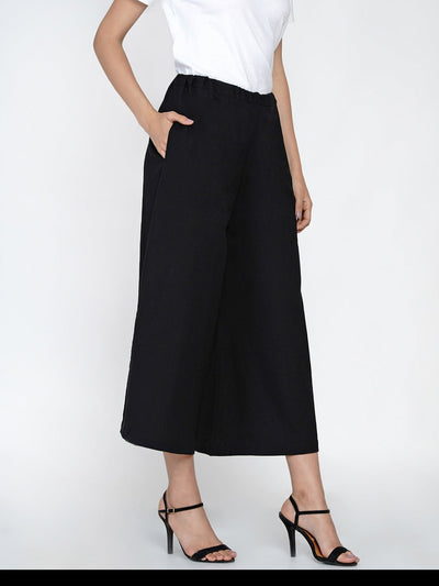 Black cotton flex culotte pant