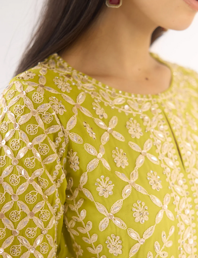 Lime Georgette Embroidered Sharara Set