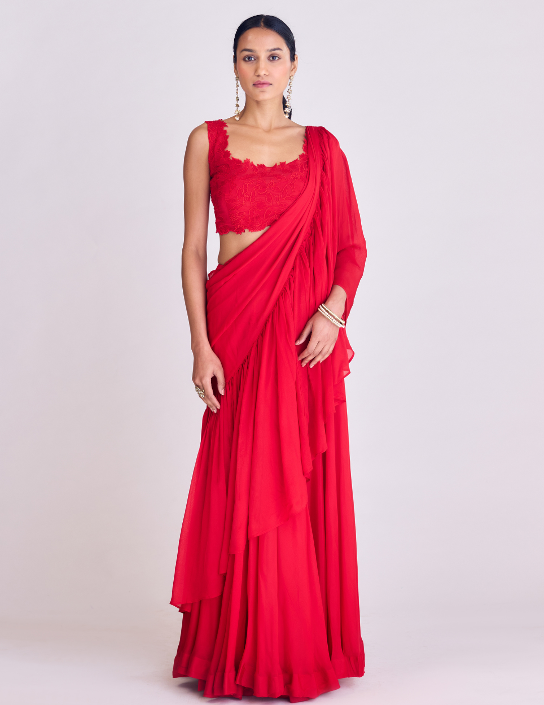 Red Pre-Draped Saree